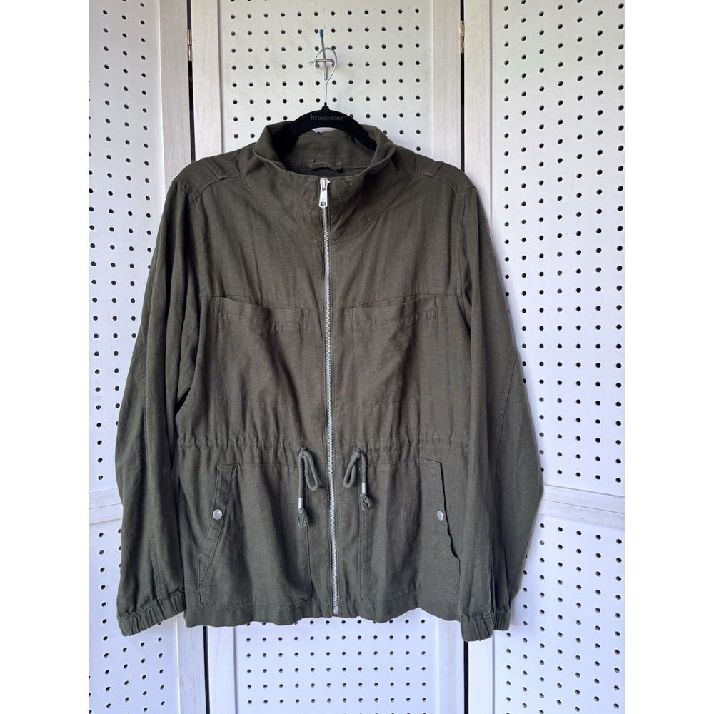 Old Navy‎ Women's Lg Green Linen Rayon Zip Utility Field Jacket Coat